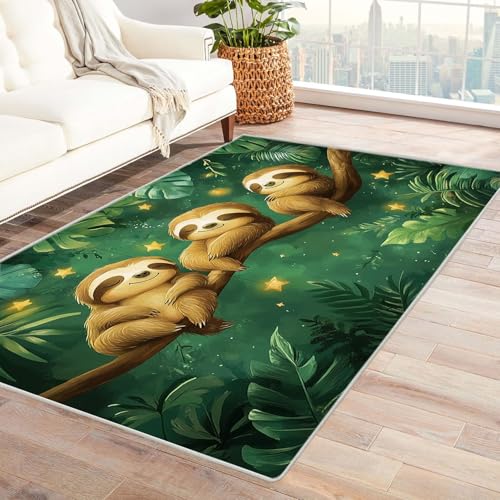 AMXBZC Moderner Kurzflor Teppich Wohnzimmer rutschfest, Waschbar Nachtwald Niedliche Tiere Schlafzimmer abstraktes Muster, für Esszimmer Foyer Boho Carpet(Braun 35)-150x180cm von AMXBZC