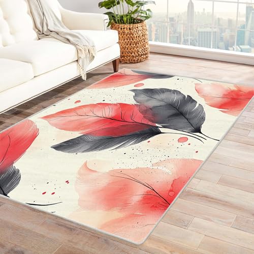 AMXBZC Moderner Kurzflor Teppich Wohnzimmer rutschfest, Waschbar Natürlich, minimalistisch, abstrakt Schlafzimmer abstraktes Muster, für Esszimmer Foyer Boho Carpet(rot)-210x300cm von AMXBZC