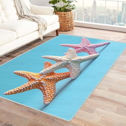 AMXBZC Moderner Kurzflor Teppich Wohnzimmer rutschfest, Waschbar Niedliches Cartoon Ozean Muster Schlafzimmer abstraktes Muster, für Esszimmer Foyer Boho Carpet(Gelb)-150x210cm von AMXBZC