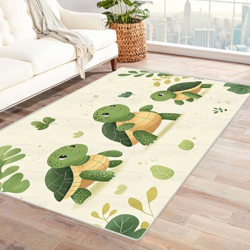 AMXBZC Moderner Kurzflor Teppich Wohnzimmer rutschfest, Waschbar Ocean Animals Kinder Teppich Schlafzimmer abstraktes Muster, für Esszimmer Foyer Boho Carpet(Grün 45)-240x300cm von AMXBZC