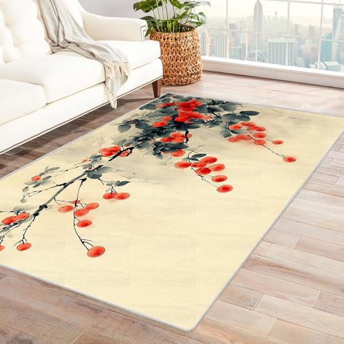 AMXBZC Moderner Kurzflor Teppich Wohnzimmer rutschfest, Waschbar Retro Graffiti Pflanze Muster Schlafzimmer abstraktes Muster, für Esszimmer Foyer Boho Carpet(Rot 65)-240x300cm von AMXBZC