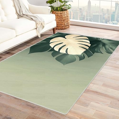 AMXBZC Modernes Teppich Wohnzimmer Abstrakte Natur Pflanze Waschbar Abstrakte Schlafzimmer Teppiche, rutschfeste Weicher Kurzflor, für Büro Esszimmer Kinderzimmer(grün)-120x180cm von AMXBZC