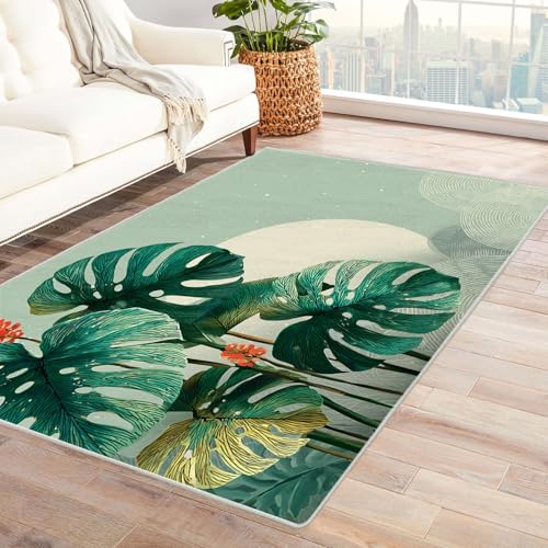 AMXBZC Modernes Teppich Wohnzimmer Abstrakte Natur Pflanzen Waschbar Abstrakte Schlafzimmer Teppiche, rutschfeste Weicher Kurzflor, für Büro Esszimmer Kinderzimmer(grün)-150x180cm von AMXBZC