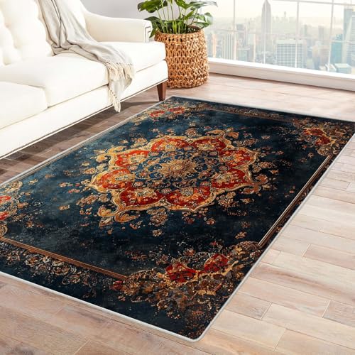 AMXBZC Modernes Teppich Wohnzimmer Abstrakter Blumenteppich Waschbar Abstrakte Schlafzimmer Teppiche, rutschfeste Weicher Kurzflor, für Büro Esszimmer Kinderzimmer(Rot 1)-90x120cm von AMXBZC