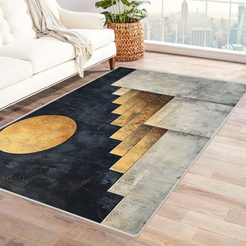 AMXBZC Modernes Teppich Wohnzimmer Abstrakter Stadtuntergang Waschbar Abstrakte Schlafzimmer Teppiche, rutschfeste Weicher Kurzflor, für Büro Esszimmer Kinderzimmer(Beige)-150x240cm von AMXBZC