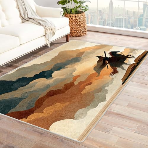 AMXBZC Modernes Teppich Wohnzimmer Abstraktes modernes Muster Waschbar Abstrakte Schlafzimmer Teppiche, rutschfeste Weicher Kurzflor, für Büro Esszimmer Kinderzimmer(Beige 51)-210x270cm von AMXBZC