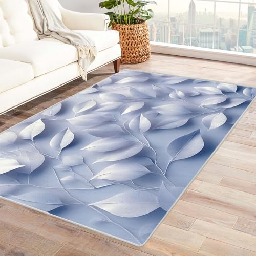 AMXBZC Modernes Teppich Wohnzimmer Einfache Pflanzenblätter Waschbar Abstrakte Schlafzimmer Teppiche, rutschfeste Weicher Kurzflor, für Büro Esszimmer Kinderzimmer(grau)-90x120cm von AMXBZC