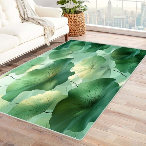 AMXBZC Modernes Teppich Wohnzimmer Einfaches Muster der Pflanzenblätter Waschbar Abstrakte Schlafzimmer Teppiche, rutschfeste Weicher Kurzflor, für Büro Esszimmer Kinderzimmer(grün)-240x300cm von AMXBZC