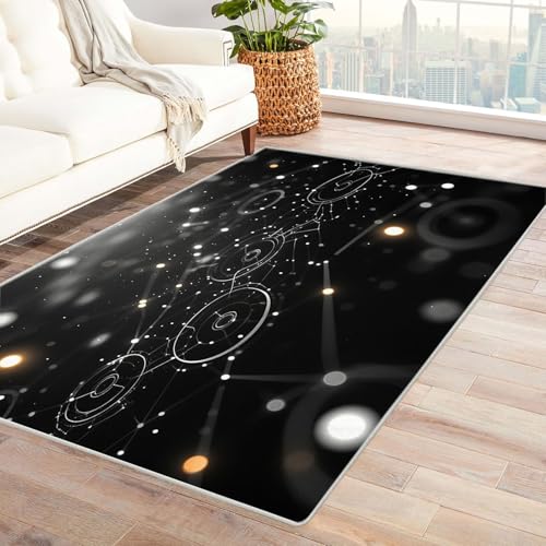 AMXBZC Modernes Teppich Wohnzimmer Einfaches abstraktes Muster Waschbar Abstrakte Schlafzimmer Teppiche, rutschfeste Weicher Kurzflor, für Büro Esszimmer Kinderzimmer(schwarz)-150x210cm von AMXBZC