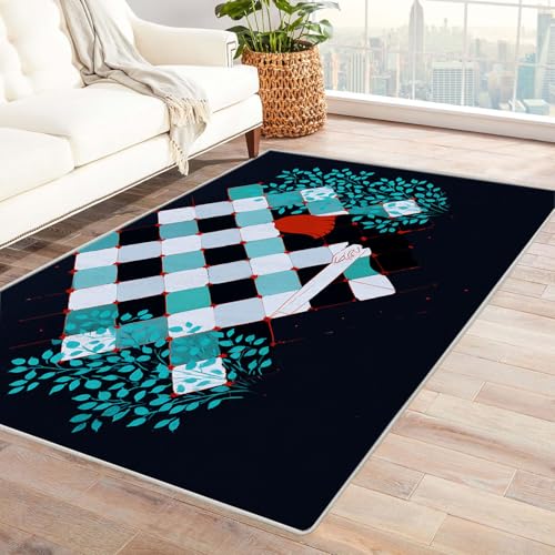 AMXBZC Modernes Teppich Wohnzimmer Mode Mädchen Pflanze Muster Waschbar Abstrakte Schlafzimmer Teppiche, rutschfeste Weicher Kurzflor, für Büro Esszimmer Kinderzimmer(schwarz)-150x240cm von AMXBZC