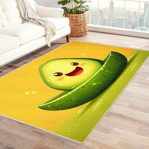 AMXBZC Modernes Teppich Wohnzimmer Niedliche Cartoon lustige Früchte Waschbar Abstrakte Schlafzimmer Teppiche, rutschfeste Weicher Kurzflor, für Büro Esszimmer Kinderzimmer(Grün 21)-150x180cm von AMXBZC