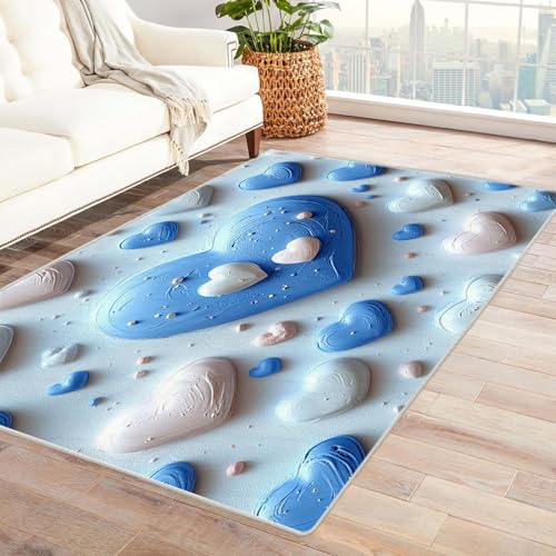 AMXBZC Modernes Teppich Wohnzimmer Niedliche Jungen Mädchen Anleitung Waschbar Abstrakte Schlafzimmer Teppiche, rutschfeste Weicher Kurzflor, für Büro Esszimmer Kinderzimmer(blau)-120x150cm von AMXBZC