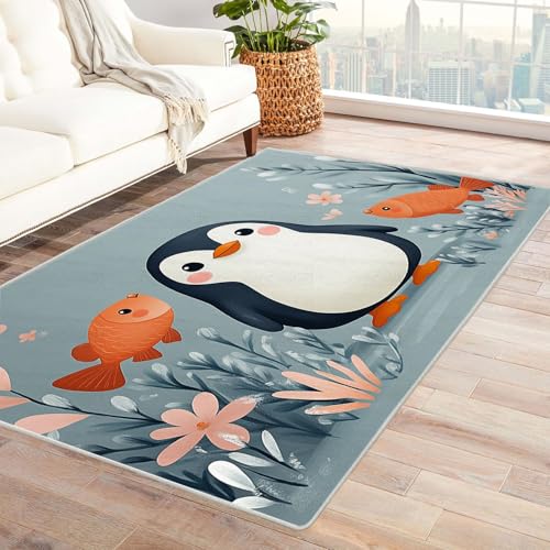 AMXBZC Modernes Teppich Wohnzimmer Niedliche Tiere und Pflanzen Waschbar Abstrakte Schlafzimmer Teppiche, rutschfeste Weicher Kurzflor, für Büro Esszimmer Kinderzimmer(Blau 11)-150x240cm von AMXBZC