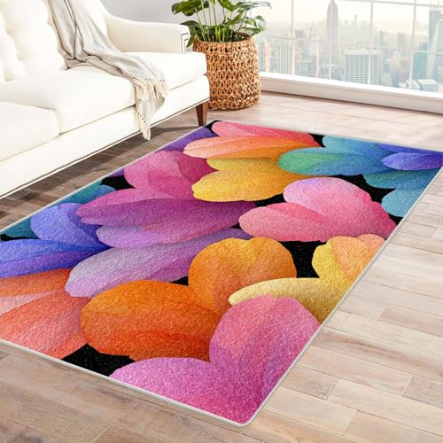 AMXBZC Modernes Teppich Wohnzimmer Niedlicher Mädchenzimmerteppich Waschbar Abstrakte Schlafzimmer Teppiche, rutschfeste Weicher Kurzflor, für Büro Esszimmer Kinderzimmer(lila)-150x210cm von AMXBZC