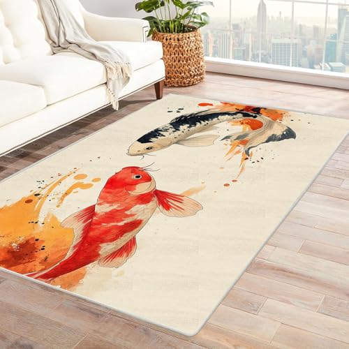 AMXBZC Modernes Teppich Wohnzimmer Niedlicher Tier-Badezimmerteppich Waschbar Abstrakte Schlafzimmer Teppiche, rutschfeste Weicher Kurzflor, für Büro Esszimmer Kinderzimmer(beige)-120x180cm von AMXBZC