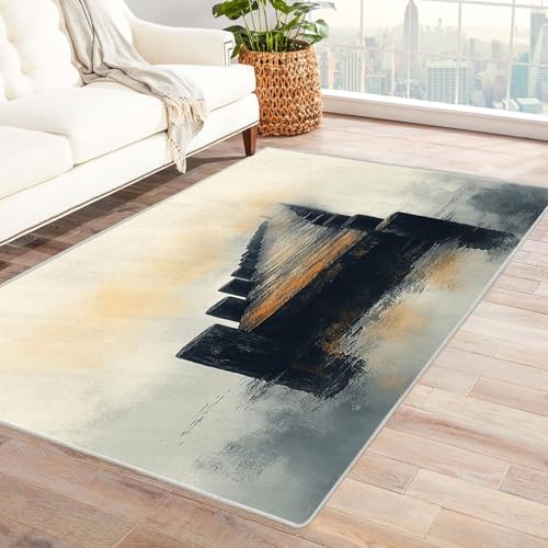 AMXBZC Modernes Teppich Wohnzimmer Retro Ozean Abstraktes Muster Waschbar Abstrakte Schlafzimmer Teppiche, rutschfeste Weicher Kurzflor, für Büro Esszimmer Kinderzimmer(Beige 11)-90x150cm von AMXBZC