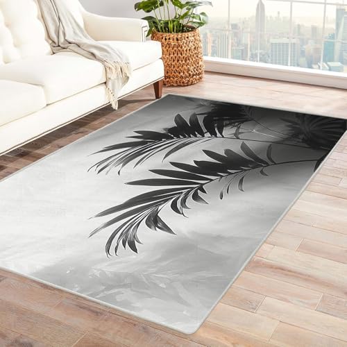 AMXBZC Modernes Teppich Wohnzimmer Retro Pflanze Blatt Muster Waschbar Abstrakte Schlafzimmer Teppiche, rutschfeste Weicher Kurzflor, für Büro Esszimmer Kinderzimmer(grau)-180x270cm von AMXBZC