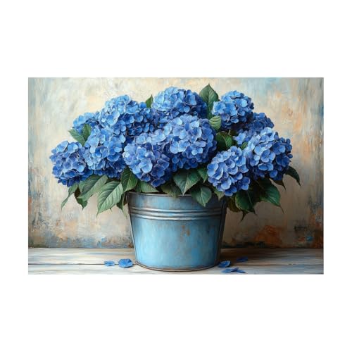 AMXBZC Pflanze Abstraktes Leinwand Bilder Kunstdrucke Schöne Blumen in der Vase Wandbild Kunstdruck -Wohnzimmer Deko Kunst- Modern für Büro Wanddeko(Blau 72)-60x90cm Ungerahmt von AMXBZC