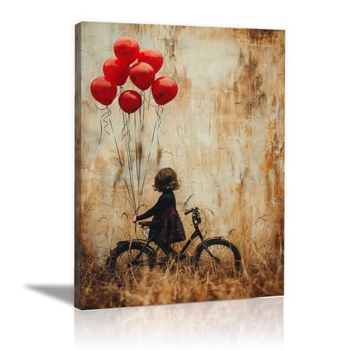 AMXBZC Schwarz, Rot Banksy Graffiti Wand Kunstdruck, Mädchen Ballon Bild Street Leinwand Wandkunst -Abstrakt Pop Art Wandposter- für Schlafzimmer Wohnzimmer-30x40cm Gerahmt von AMXBZC
