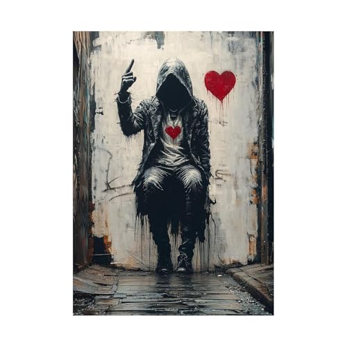 AMXBZC Schwarz, Rot Leinwandbilder XXL Banksy, Vintage Boy Bilder Bild auf Leinwand - Kunstdruck - Wohnzimmer - Schlafzimmer Wandbilder -Aesthetic Wand Deko-30x40cm Ungerahmt von AMXBZC