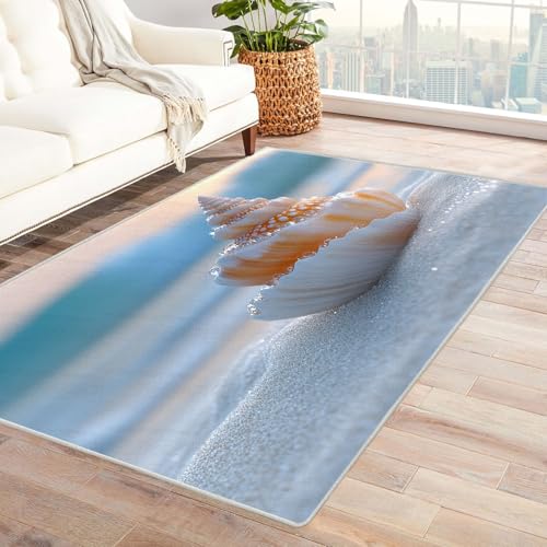 AMXBZC Teppich Wohnzimmer Abstrakte schöne Muscheln Schlafzimmer Vintage Kurzflor, Groß rutschfest Waschbar Weiche für Esszimmer Foyer Balkon Teppiche,pflegeleicht(beige)-240x300cm von AMXBZC