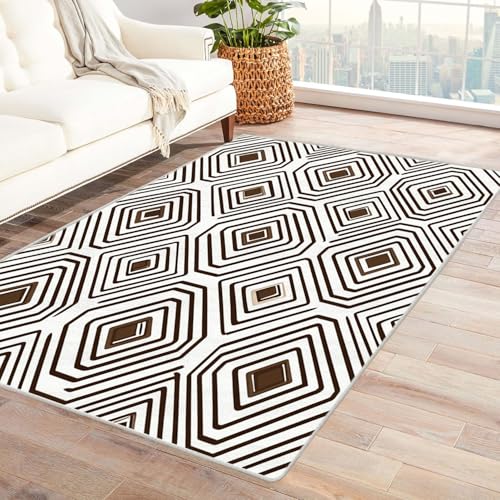 AMXBZC Teppich Wohnzimmer Abstraktes Linienmuster Schlafzimmer Vintage Kurzflor, Groß rutschfest Waschbar Weiche für Esszimmer Foyer Balkon Teppiche,pflegeleicht(Orange)-60x90cm von AMXBZC