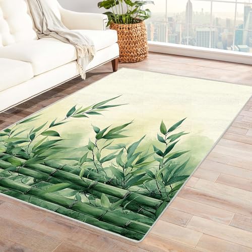 AMXBZC Teppich Wohnzimmer Modernes botanisches Muster Schlafzimmer Vintage Kurzflor, Groß rutschfest Waschbar Weiche für Esszimmer Foyer Balkon Teppiche,pflegeleicht(grün)-120x180cm von AMXBZC