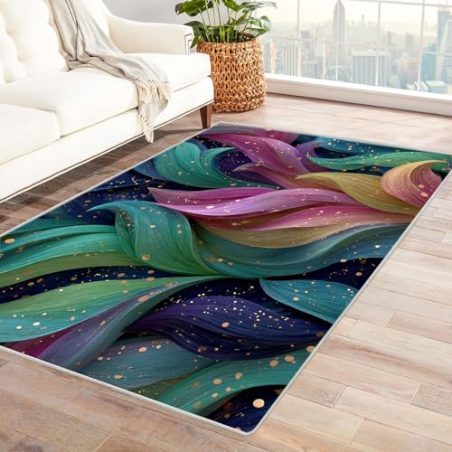 AMXBZC Teppich Wohnzimmer Schlafzimmer Kurzflor Abstrakte Natur Pflanzen Waschbar Muster Weich rutschfest Moderne Deko, Kinderzimmer Esszimmer Foyer Küchenteppich(grün)-60x90cm von AMXBZC