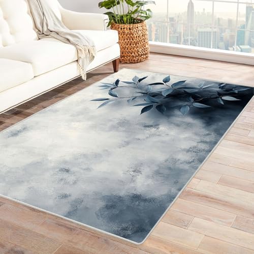 AMXBZC Teppich Wohnzimmer Schlafzimmer Kurzflor Abstrakte Tinte Pflanze Muster Waschbar Muster Weich rutschfest Moderne Deko, Kinderzimmer Esszimmer Foyer Küchenteppich(Grau 19)-210x270cm von AMXBZC