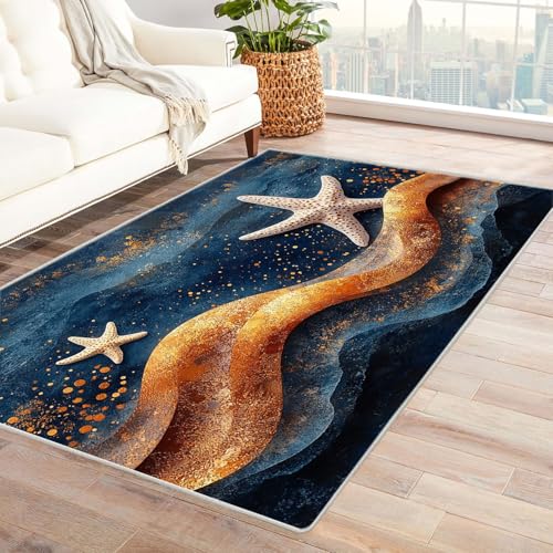 AMXBZC Teppich Wohnzimmer Schlafzimmer Kurzflor Abstrakter Beach Shells Teppich Waschbar Muster Weich rutschfest Moderne Deko, Kinderzimmer Esszimmer Foyer Küchenteppich(blau)-240x300cm von AMXBZC