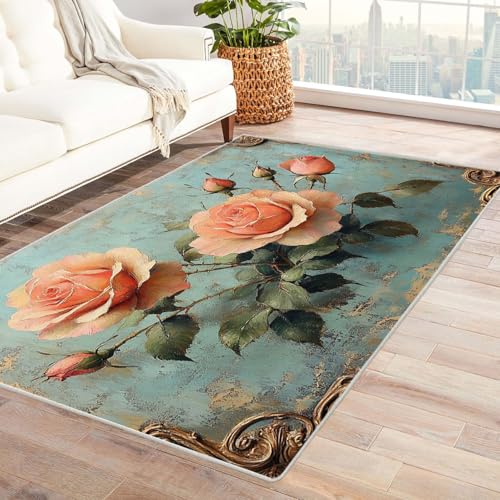 AMXBZC Teppich Wohnzimmer Schlafzimmer Kurzflor Abstrakter Blumenteppich Skandinavisches Boho Muster,Geometrisch Motiv Einfarbig Weich Modern Waschbar Teppiche(Rosa 4)-180x240cm von AMXBZC