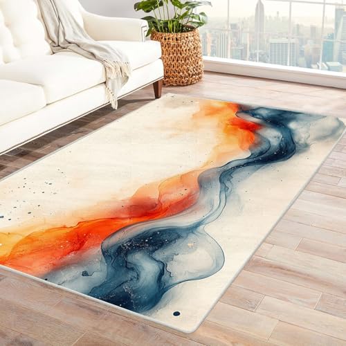 AMXBZC Teppich Wohnzimmer Schlafzimmer Kurzflor Abstrakter Pflanzenteppich Teppich Skandinavisches Boho Muster,Geometrisch Motiv Einfarbig Weich Modern Waschbar Teppiche(Orange)-210x270cm von AMXBZC