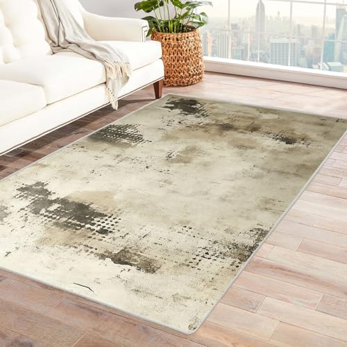 AMXBZC Teppich Wohnzimmer Schlafzimmer Kurzflor Abstrakter gestreifter Teppich Skandinavisches Boho Muster,Geometrisch Motiv Einfarbig Weich Modern Waschbar Teppiche(beige)-90x120cm von AMXBZC