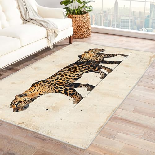 AMXBZC Teppich Wohnzimmer Schlafzimmer Kurzflor Abstraktes Leopardenmuster Skandinavisches Boho Muster,Geometrisch Motiv Einfarbig Weich Modern Waschbar Teppiche(schwarz)-150x210cm von AMXBZC