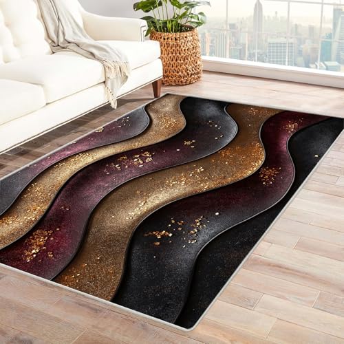 AMXBZC Teppich Wohnzimmer Schlafzimmer Kurzflor Abstraktes minimalistisches Muster Skandinavisches Boho Muster,Geometrisch Motiv Einfarbig Weich Modern Waschbar Teppiche(schwarz)-90x150cm von AMXBZC