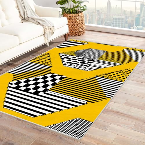 AMXBZC Teppich Wohnzimmer Schlafzimmer Kurzflor Abstraktes modernes Muster Skandinavisches Boho Muster,Geometrisch Motiv Einfarbig Weich Modern Waschbar Teppiche(Gelb)-150x240cm von AMXBZC