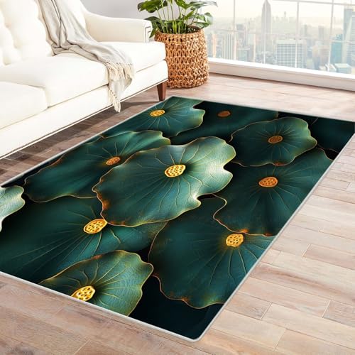 AMXBZC Teppich Wohnzimmer Schlafzimmer Kurzflor Abstraktes natürliches Pflanzenmuster Waschbar Muster Weich rutschfest Moderne Deko, Kinderzimmer Esszimmer Foyer Küchenteppich(Golden)-150x210cm von AMXBZC