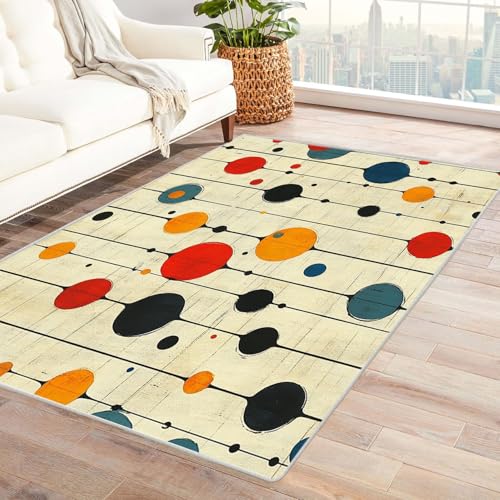 AMXBZC Teppich Wohnzimmer Schlafzimmer Kurzflor Bunte geometrische Muster Waschbar Muster Weich rutschfest Moderne Deko, Kinderzimmer Esszimmer Foyer Küchenteppich(Orange)-150x180cm von AMXBZC