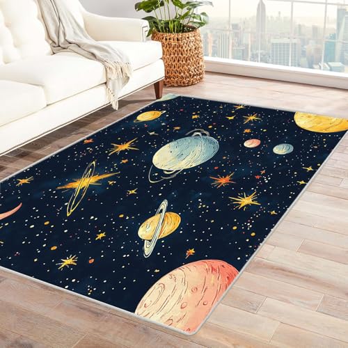 AMXBZC Teppich Wohnzimmer Schlafzimmer Kurzflor Buntes Cartoon-Jungenzimmer Waschbar Muster Weich rutschfest Moderne Deko, Kinderzimmer Esszimmer Foyer Küchenteppich(blau)-210x300cm von AMXBZC