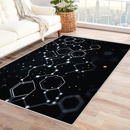 AMXBZC Teppich Wohnzimmer Schlafzimmer Kurzflor Einfaches abstraktes Muster Waschbar Muster Weich rutschfest Moderne Deko, Kinderzimmer Esszimmer Foyer Küchenteppich(schwarz)-150x180cm von AMXBZC