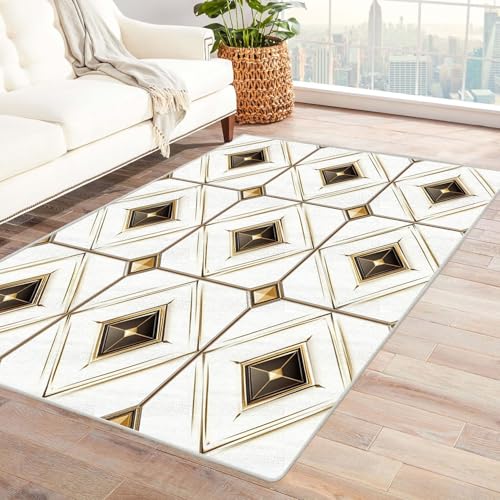 AMXBZC Teppich Wohnzimmer Schlafzimmer Kurzflor Geometrische abstrakte Grafiken Skandinavisches Boho Muster,Geometrisch Motiv Einfarbig Weich Modern Waschbar Teppiche(Golden)-180x240cm von AMXBZC
