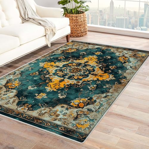 AMXBZC Teppich Wohnzimmer Schlafzimmer Kurzflor Geometrisches Graffiti-Muster Skandinavisches Boho Muster,Geometrisch Motiv Einfarbig Weich Modern Waschbar Teppiche(blau)-150x210cm von AMXBZC