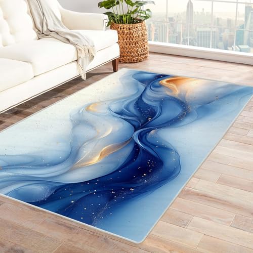 AMXBZC Teppich Wohnzimmer Schlafzimmer Kurzflor Graffiti Abstraktes Muster Teppich Skandinavisches Boho Muster,Geometrisch Motiv Einfarbig Weich Modern Waschbar Teppiche(Blau 14)-60x90cm von AMXBZC