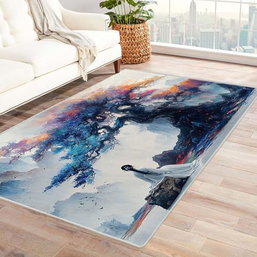 AMXBZC Teppich Wohnzimmer Schlafzimmer Kurzflor Graffiti Berg Baum Mädchen Skandinavisches Boho Muster,Geometrisch Motiv Einfarbig Weich Modern Waschbar Teppiche(Lila 4)-150x210cm von AMXBZC