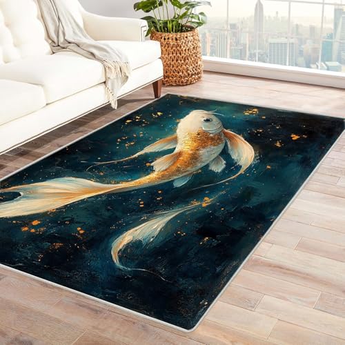 AMXBZC Teppich Wohnzimmer Schlafzimmer Kurzflor Graffiti Ozean Tiere Muster Skandinavisches Boho Muster,Geometrisch Motiv Einfarbig Weich Modern Waschbar Teppiche(blau)-150x180cm von AMXBZC