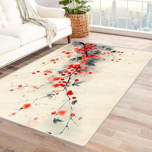 AMXBZC Teppich Wohnzimmer Schlafzimmer Kurzflor Graffiti Pflanze Muster Skandinavisches Boho Muster,Geometrisch Motiv Einfarbig Weich Modern Waschbar Teppiche(Rot 64)-210x270cm von AMXBZC