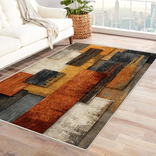 AMXBZC Teppich Wohnzimmer Schlafzimmer Kurzflor Graffiti Retro Teppich Waschbar Muster Weich rutschfest Moderne Deko, Kinderzimmer Esszimmer Foyer Küchenteppich(Orange)-150x240cm von AMXBZC