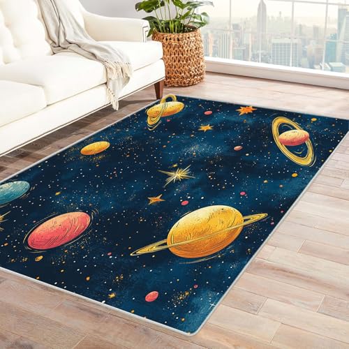AMXBZC Teppich Wohnzimmer Schlafzimmer Kurzflor Jungen Cartoon Muster Teppich Skandinavisches Boho Muster,Geometrisch Motiv Einfarbig Weich Modern Waschbar Teppiche(blau)-150x240cm von AMXBZC