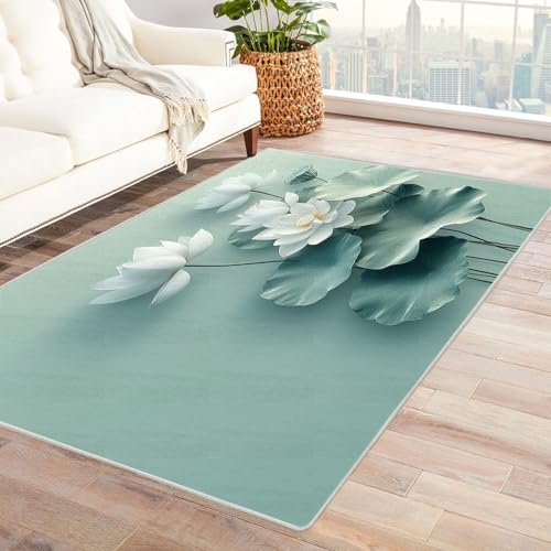 AMXBZC Teppich Wohnzimmer Schlafzimmer Kurzflor Moderne Pflanzen Blumen Waschbar Muster Weich rutschfest Moderne Deko, Kinderzimmer Esszimmer Foyer Küchenteppich(schwarz)-150x240cm von AMXBZC