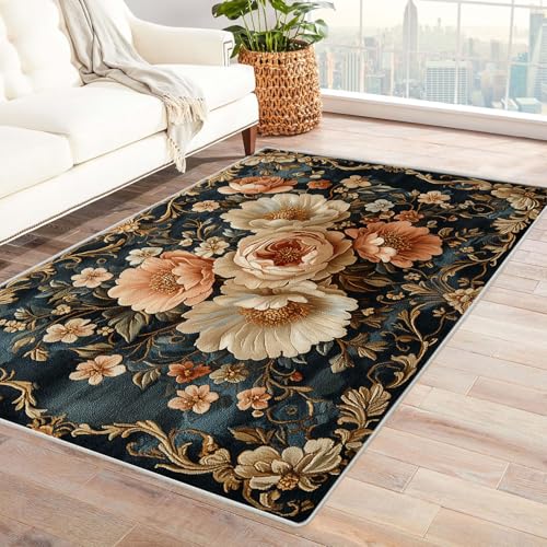 AMXBZC Teppich Wohnzimmer Schlafzimmer Kurzflor Moderner Abstrakter Blumenteppich Waschbar Muster Weich rutschfest Moderne Deko, Kinderzimmer Esszimmer Foyer Küchenteppich(rosa)-60x90cm von AMXBZC